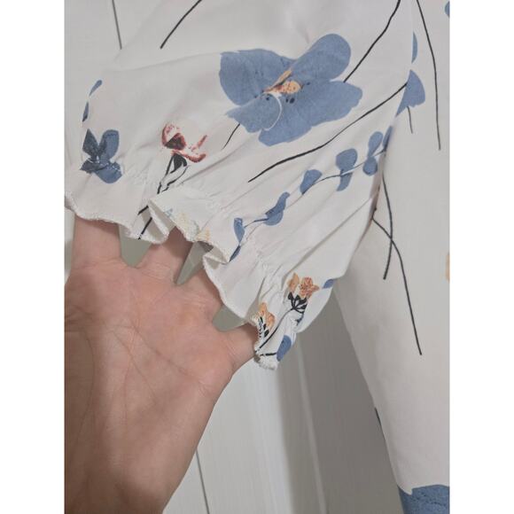 Shein medium women's white floral blouse with elastic cuffed sleeves - Picture 2 of 8